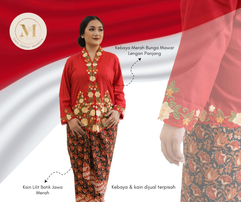 Kebaya Merah Paling Banyak Dicari dan Diminati 24 , kebaya merah Kebaya merah dengan motif bunga kecil