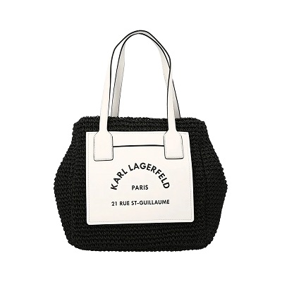 Voila.id Mengajak Untuk Mengenal Lebih Dekat 4 Material Tas Yang Populer 18 , voila RAFFIA Karl Lagerfeld Rue St-Guillaume Raffia Tote Bag Black White