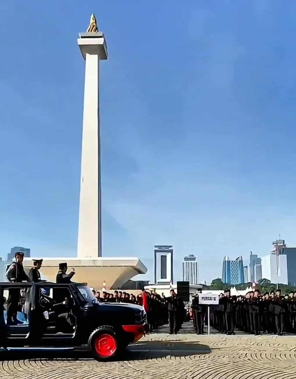 Presiden Prabowo apresiasi Batalyon Perisai Syarikat Islam di momen HUT Bhayangkara ke-79. (Dok. Istimewa)